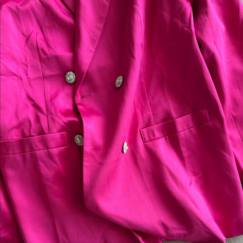 Vici Hot Pink Double-Breasted Blazer with Decorative Buttons - Picture 3 of 6